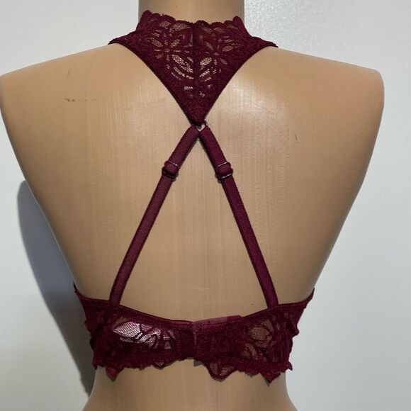 PINK Victoria's Secret Women's Maroon Racerback Date Lace Push Up Bra Size Small - Picture 4 of 12